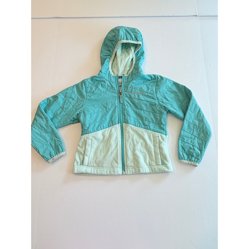 Columbia Kids XXS 4/5 Hybrid Quilted Fleece Hooded Jacket Teal Mint Green